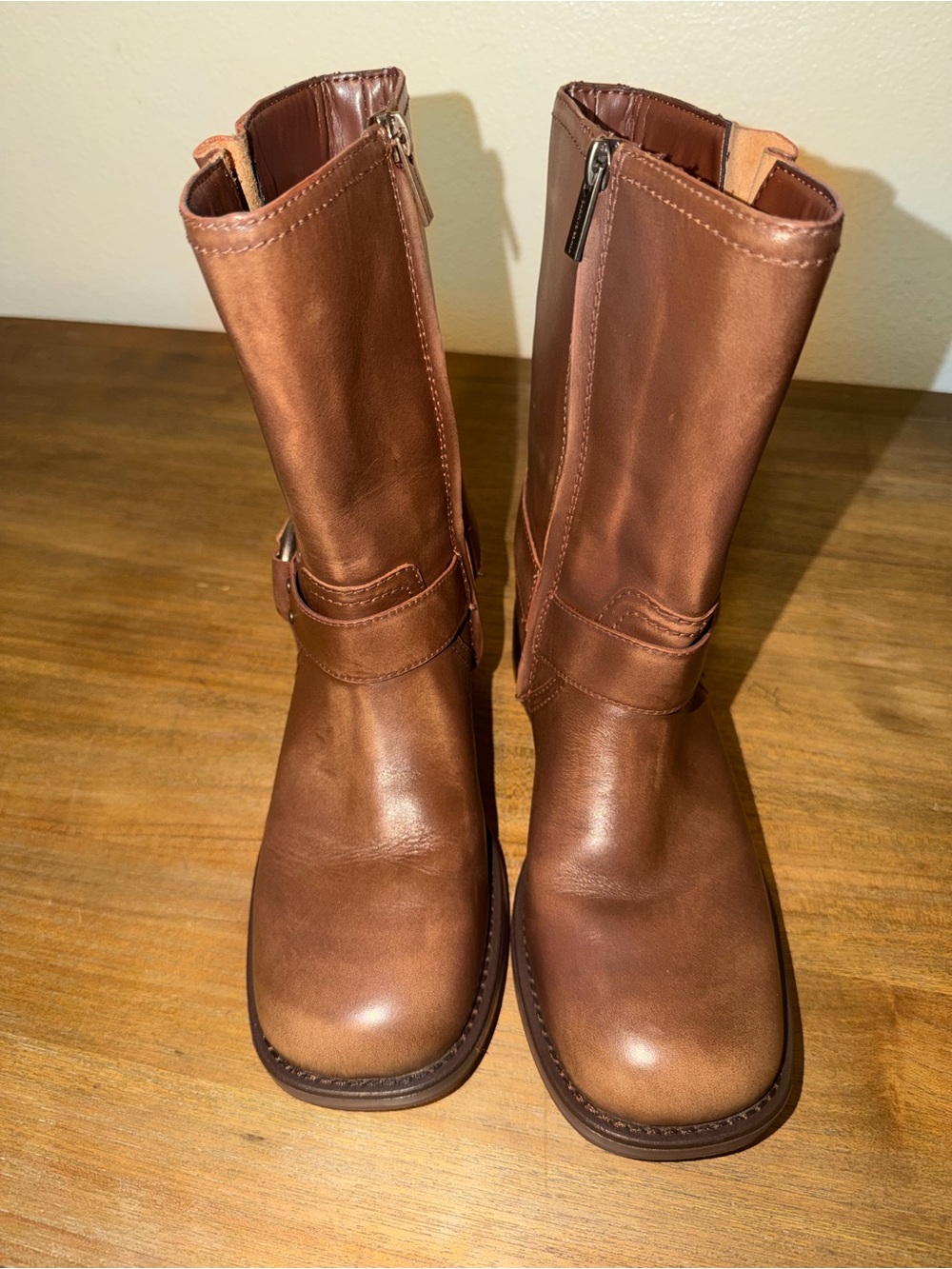 Vince Camuto Brown Leather Mid-Calf Zip Boots